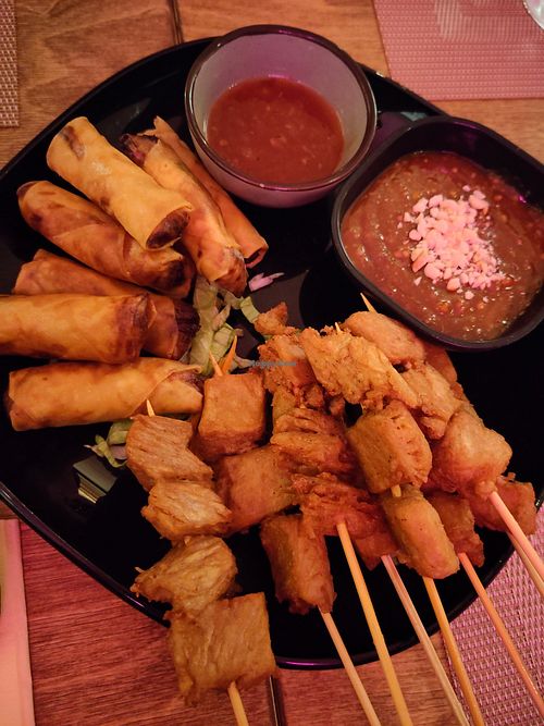 The vegan starters, spring rolls and vegan saté at ComeOnIn Thai Food & Craft Beer in Zuid-holland