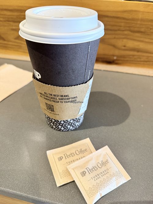 Drip coffee with room for oat milk and raw sugar   at Peet’s Coffee in Daly City