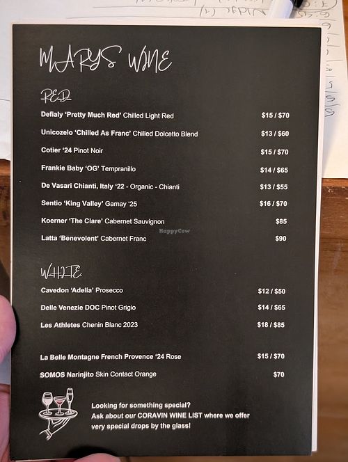 Wine list Jan 26 at Cross Eyed Mary in Coolangatta