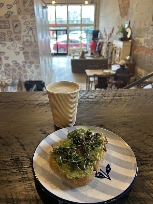 Avocado toast and vanilla oat latte  at Daydrinkers in Seneca