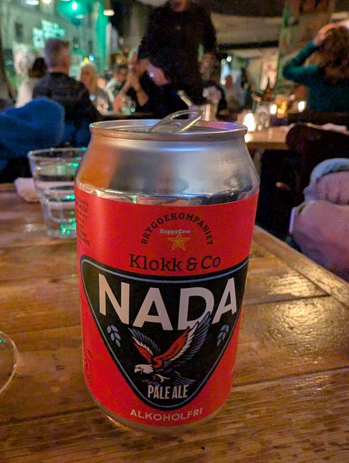 Non-alcoholic beer. at Den Glade Gris in Oslo