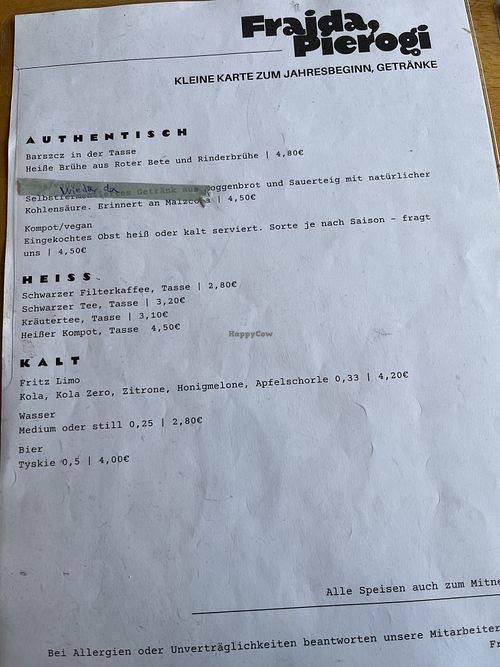 Menu  at Frajda, Pierogi in Hessen