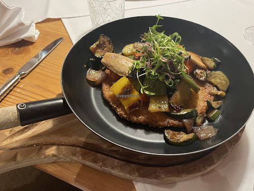 Vegetarian Rösti (made vegan by leaving out the egg and sour cream)  at Restaurant Vermala Ursprung im Montafon in Vorarlberg