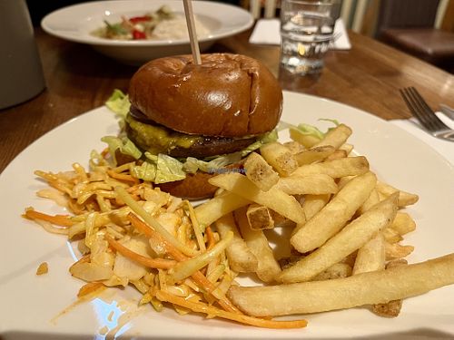 Vegan burger and chips   at Queens Crossing Brewers Fayre in South Queensferry