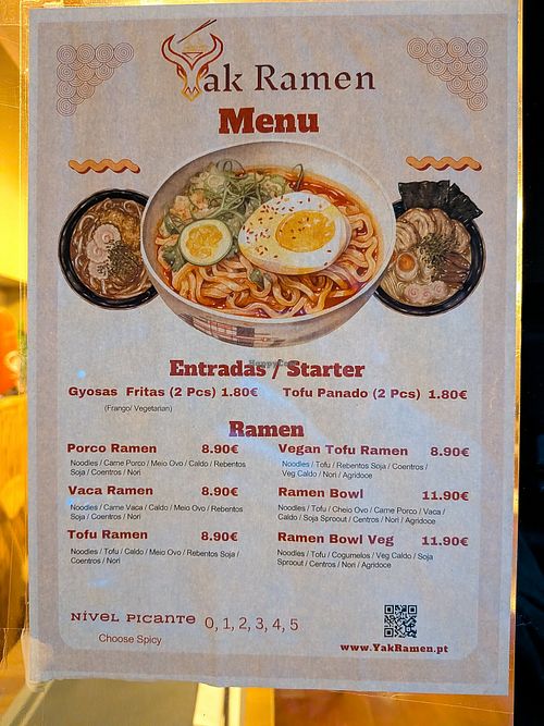Menu  at Yak Ramen in Lisbon