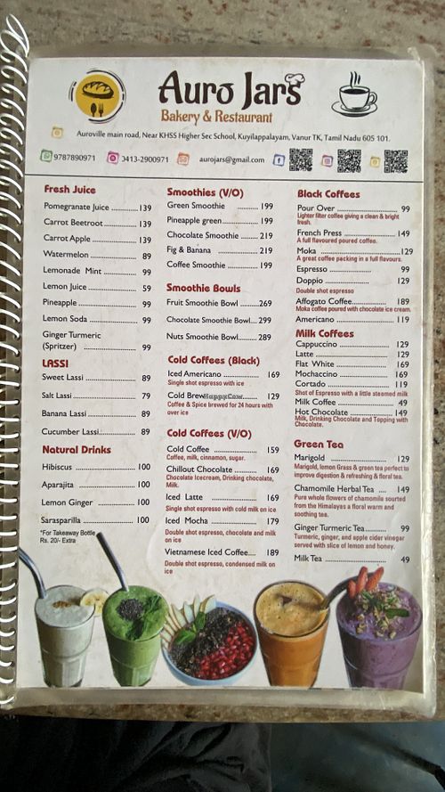 Menu  at Auro Jars Bakery & Restaurant  in Kuilapalayam