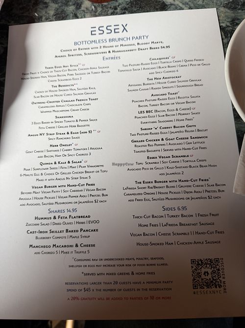 Menu  at Essex in New York