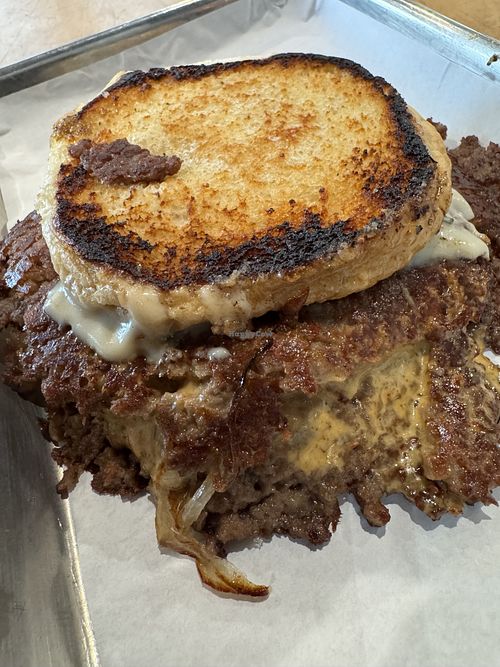 Vegan spicy flatty melt  at Hammer Burger in Santa Ana