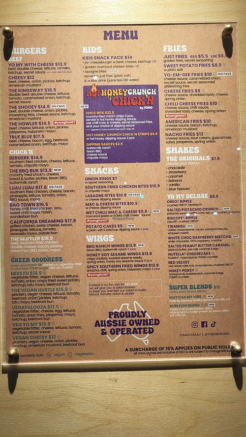 Menu at YOMG Glen Waverley in Glen Waverley
