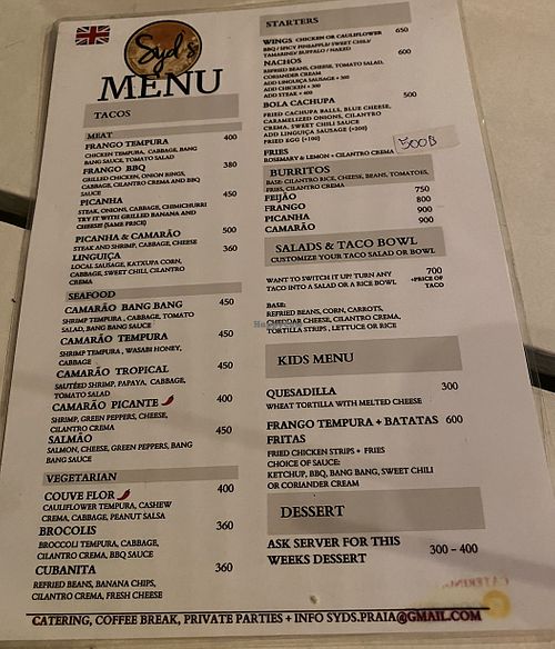 Broccoli taco with deer  at Syd’s Restaurante in Praia