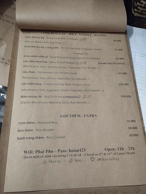 Menu  at An Hy vegetarian  in Quảng Nam