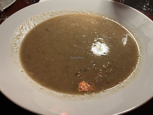Chestnut and mushroom soup- absolutely delicious and filling, despite appearance not promising  at Ristorante Pizzeria La Grotta in Valle D'aosta