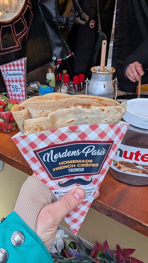 Sweet crepe with homemade dark nutella at Nordens Paris Crêperie AS in Tromsoe