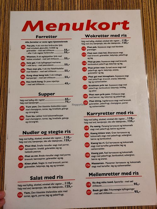 Menu at Thai 2 You - Thai Take Away og Spisested in Copenhagen
