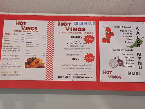 Hot Vings menu as of 1/30/26. All items are vegan. at HOTVINGS in Woodbury