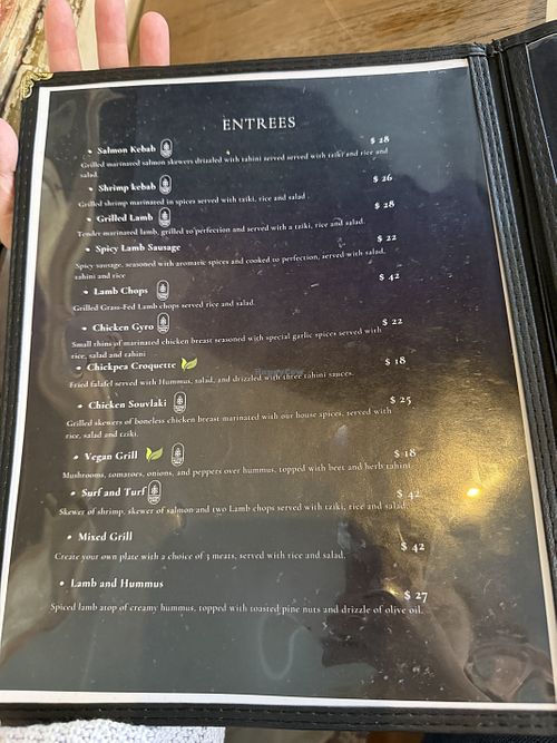 Entree menu  at Black Iris in New York City