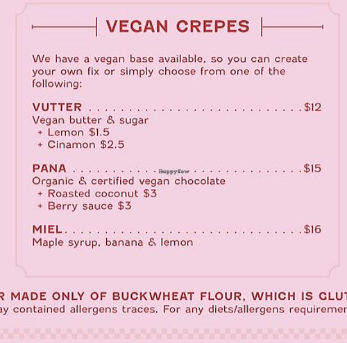 Sweet vegan menu  at Ponsonby Crêpes in Auckland