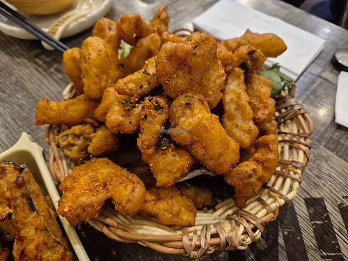 Japanese spicy salt oyster mushroom $21.80: delicious seasoning, perfectly battered and fried, juicy mushrooms at Mr. Stonepot 鍋先生 Eastwood伊士活店 in Eastwood