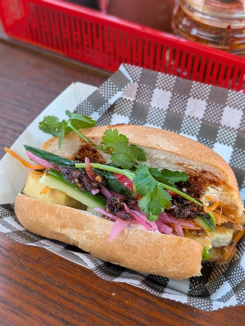 Tofu banh mi with home made chilli oil at Lucky Lane in Melbourne