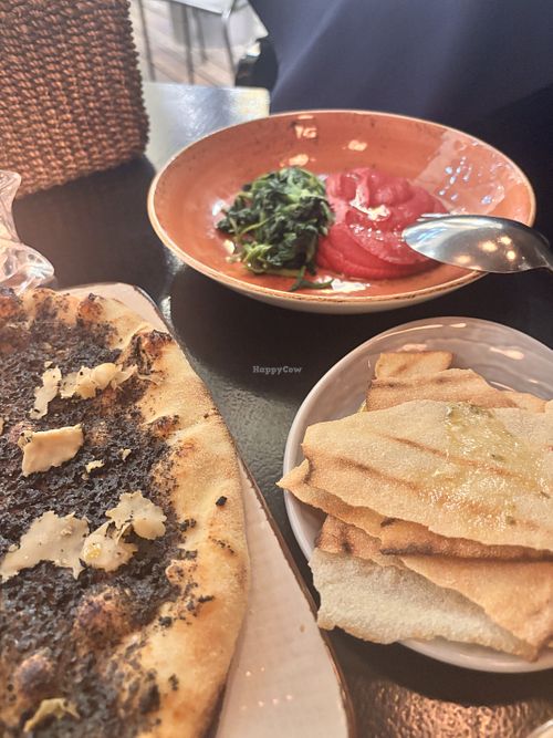 Truffle pizza and beets hummus   at Obicá Mozzarella Bar Takanawa in Tokyo