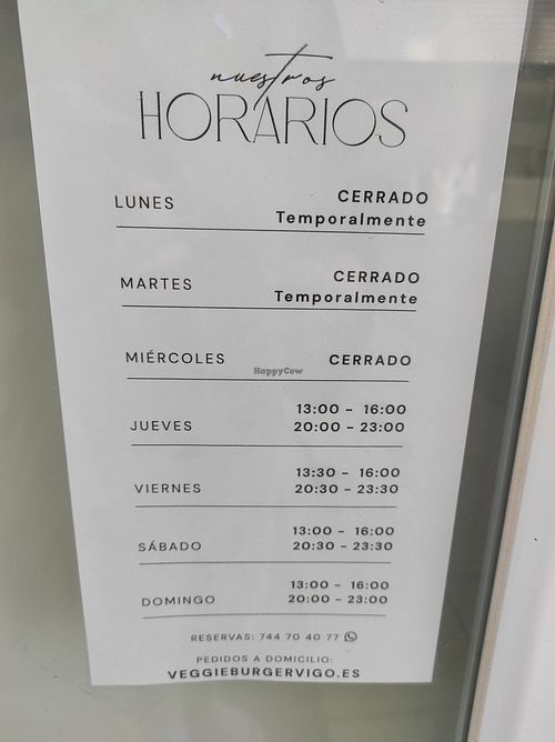 Horarios at Veggie Burger Vigo in Vigo