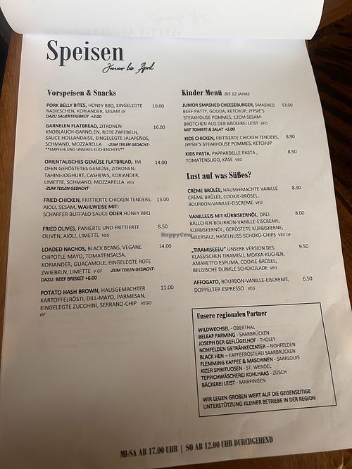 Menu  at Marie-Luise & Jypsie's in Nohfelden
