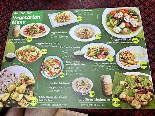 Vegetarian menu   at Auntie Tim's Pork Leg Rice in Bangkok