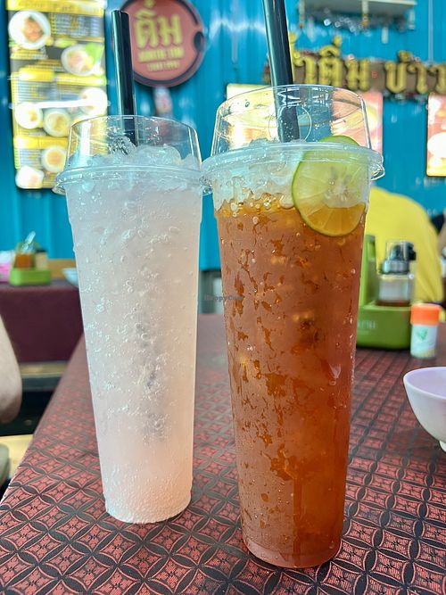 Lychee soda and lemon iced tea   at Auntie Tim's Pork Leg Rice in Bangkok