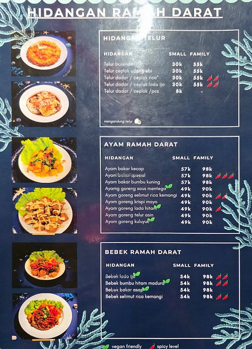 land-friendly menu at seavood168 vegan vegetarian resto in Jakarta