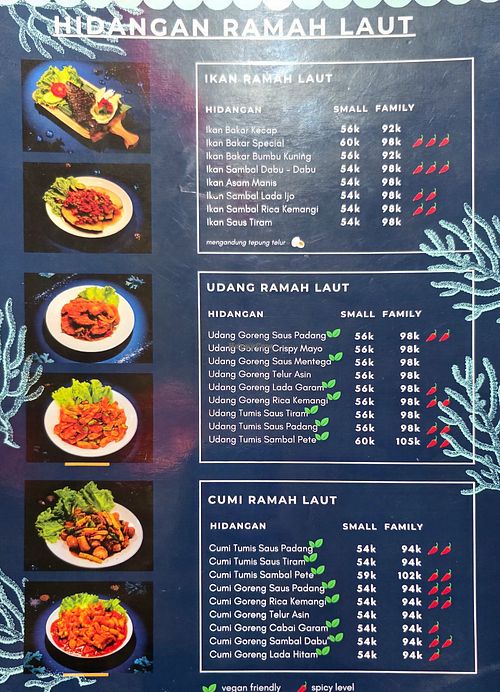 Sea-friendly menu at seavood168 vegan vegetarian resto in Jakarta