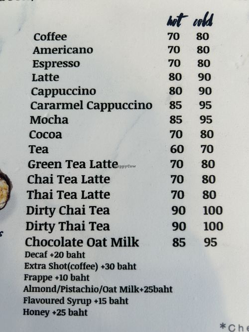Coffee menu  at Danissa Bakery & Cafe in Chiang Mai