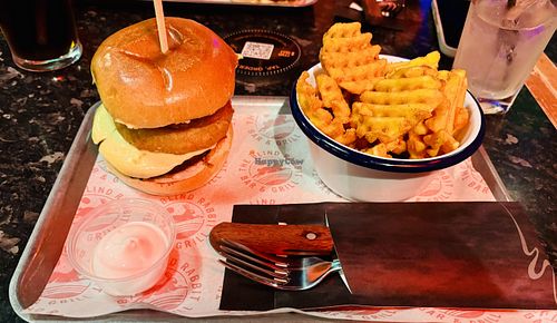 Vegan burger and waffle friess  at The Blind Rabbit in Nottingham