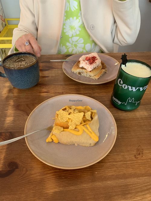 Nacho cheese and strawberry biscoff rolls, and Golden Milkk  at Cowvana in Magdeburg