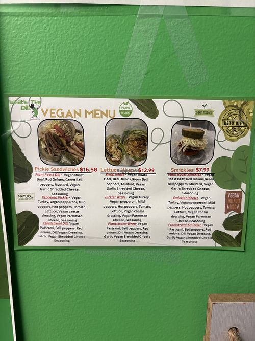 Vegan menu  at What's The Dill in Detroit