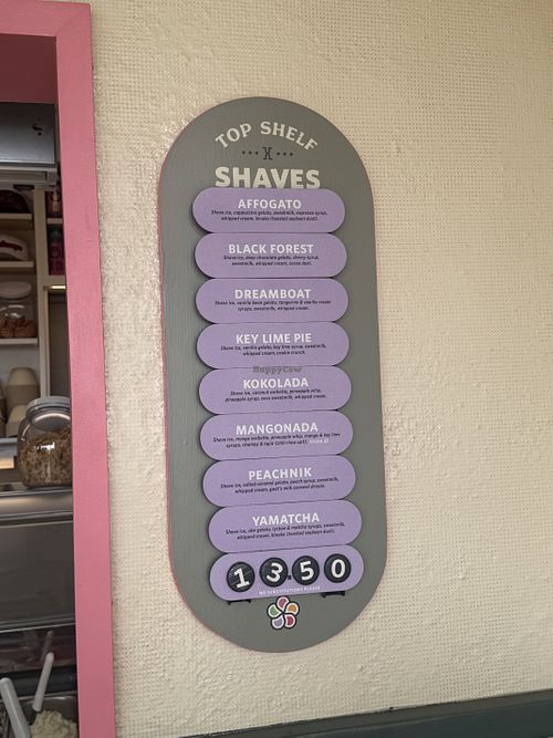 Top shelf menu (mangonada is the only marked vegan item)  at Hula Scoops in Lahaina
