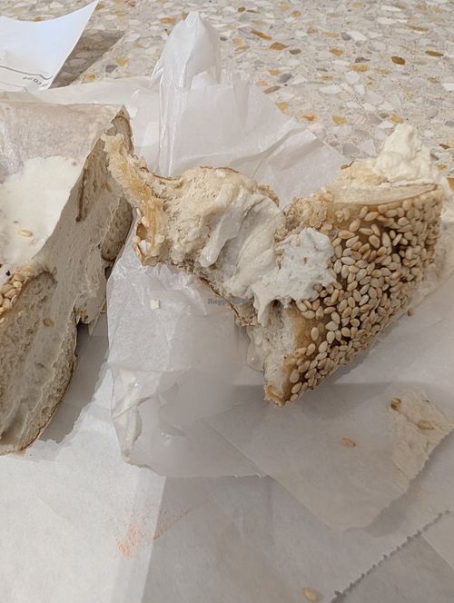 Sesame with vegan cream cheese at Poppy Bagels in Oakland