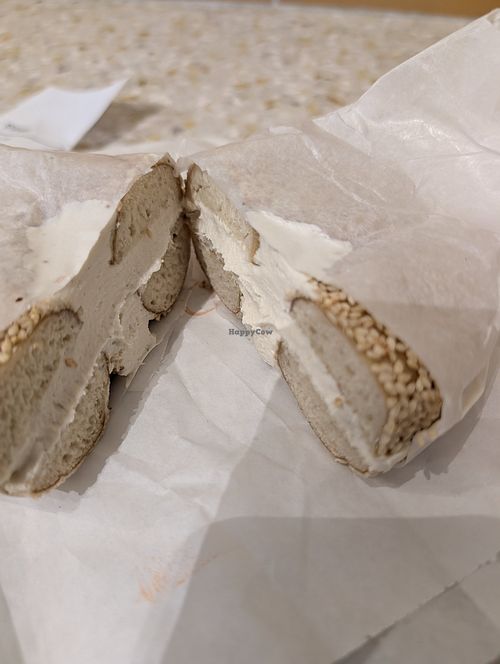 Sesame with vegan cream cheese at Poppy Bagels in Oakland