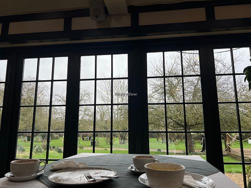 Window to outside at The Orchard Tea Garden in Cambridge