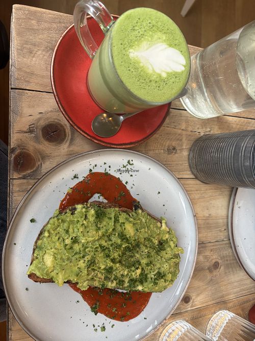 Soya matcha and avocado on toast   at Urban West in Glasgow