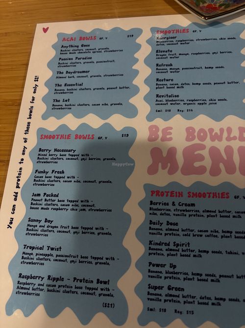 Menu 1  at Be Bowld in Melbourne