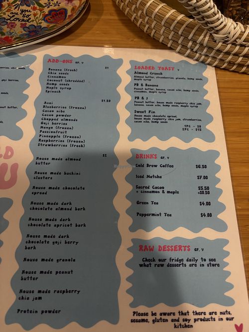 Menu 2  at Be Bowld in Melbourne