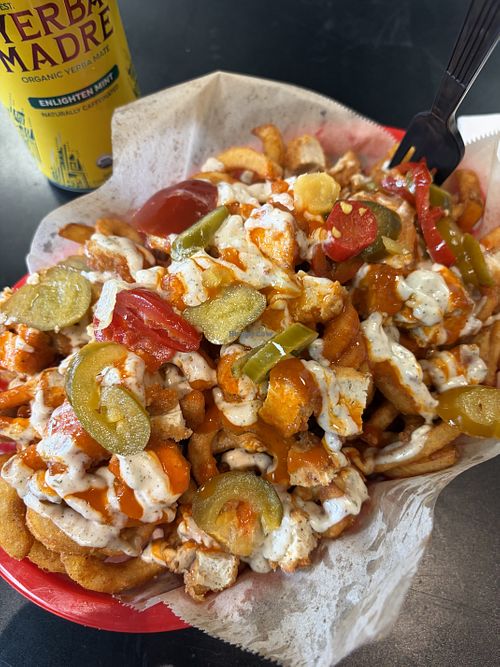 Loaded Vegan “Wonder Woman” fries  at Crave Subs in Hayward
