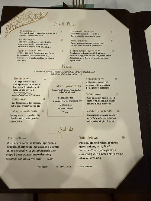 Menu (starters) at Sara's Kitchen in Saratoga Springs