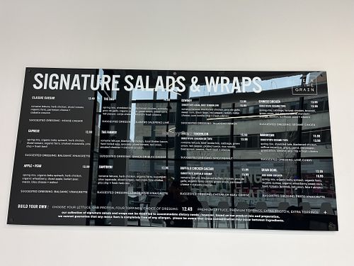 Menu board   at Green + The Grain in Rochester