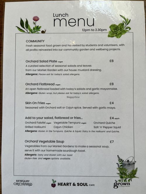 Lunch menu  at Heart & Soul in Newquay