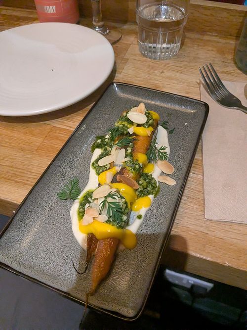 Roasted carrots with pesto and cashew cream at Poco Tapas Bar - Bristol in Bristol