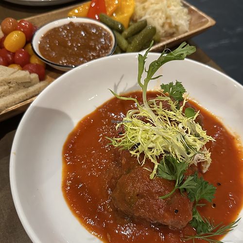 Vegan Cabbage Roll (front) and Zakuski (back)  at Hoyra in Toronto