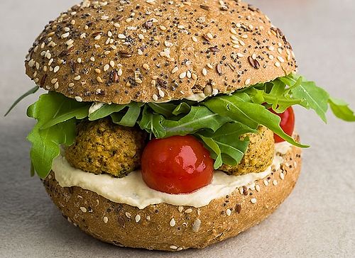 Sandwich Vegan Houmous, falafels, roquette et tomates cerises  at Petit PAUL in Brussels