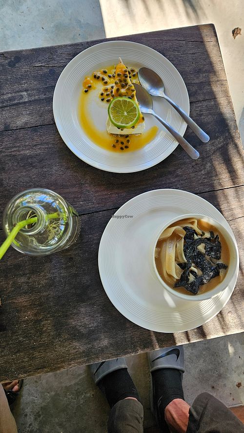 Lemon cake and miso soup at Raw Love Cafe  in Quintana Roo