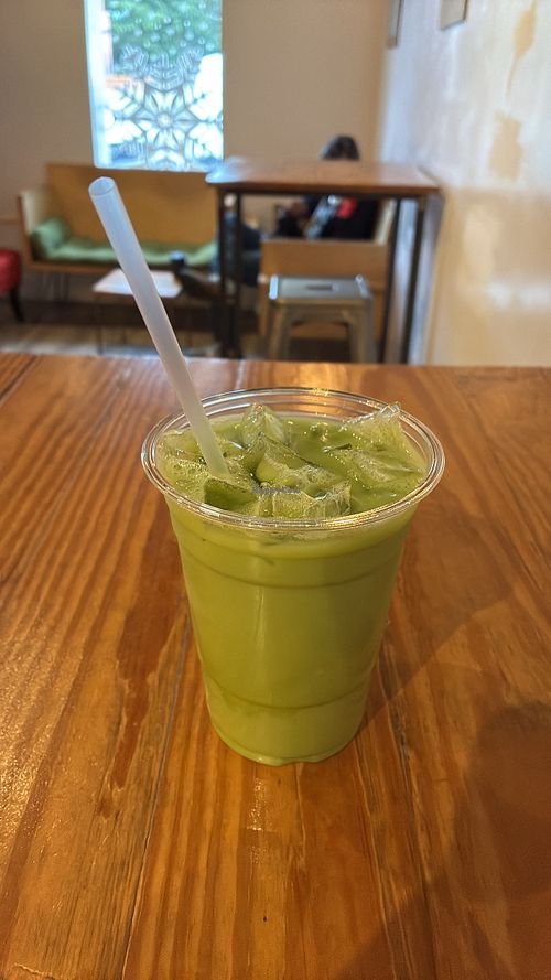 Almond milk matcha lattee  at Refuge Coffee in Fairhope